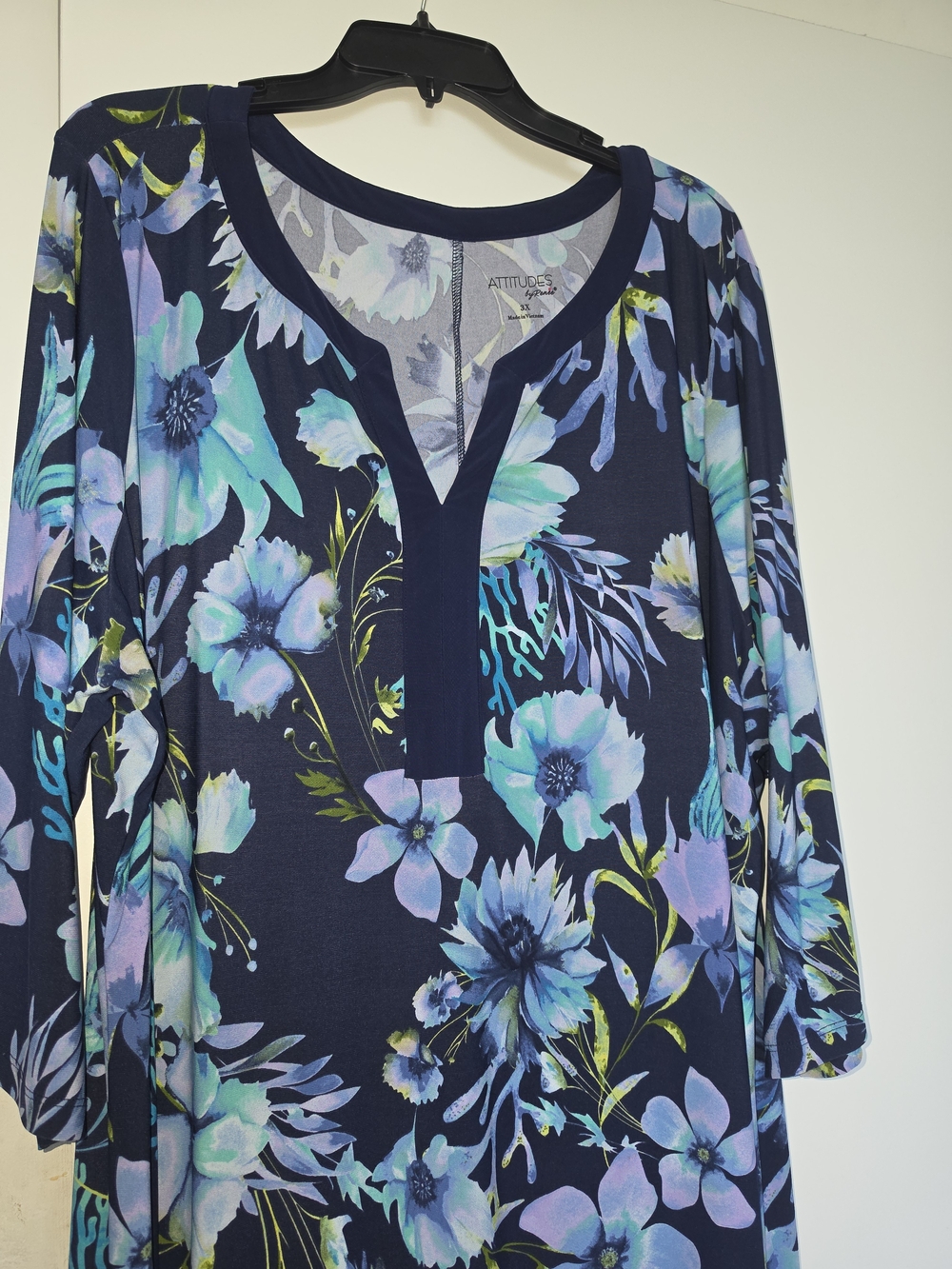 Attitudes by Renee Navy Blue Floral Maxi Dress with Teal & Purple Accents